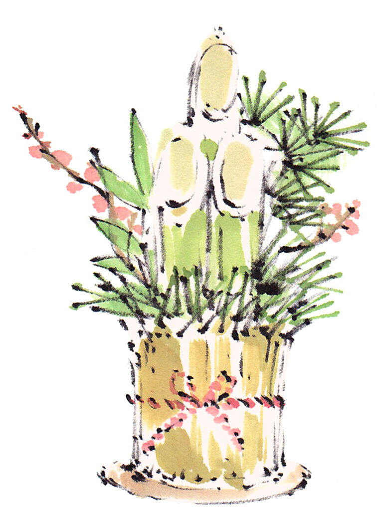 筆で書かれた門松のイラスト